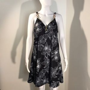 ETCYY, Woman's Size Large  Black with white flowers dress.